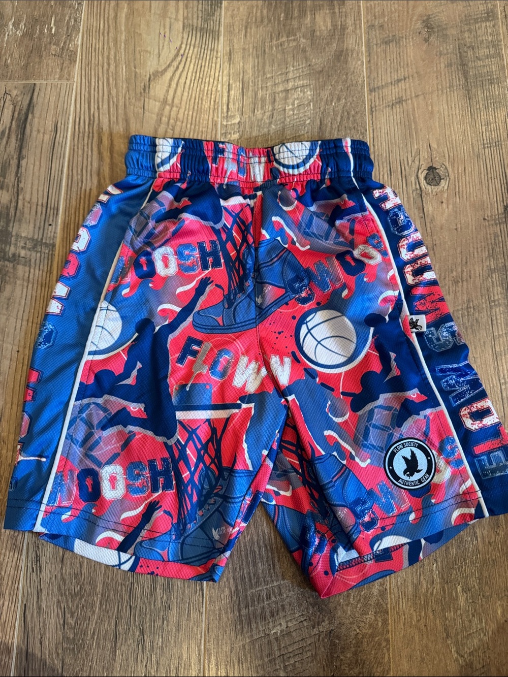 Flow Society Boys' Blue & Red Basketball Print Athletic Shorts Size Small